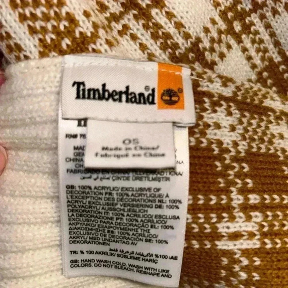 NWOT Timberland Plaid Scarf Caramel & Cream Plaid Knit Warm Cozy - Picture 5 of 5